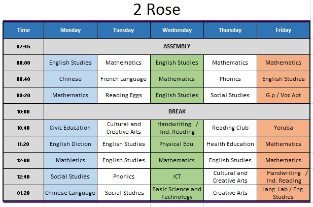 Class Time – Table | Ladybird N/P school