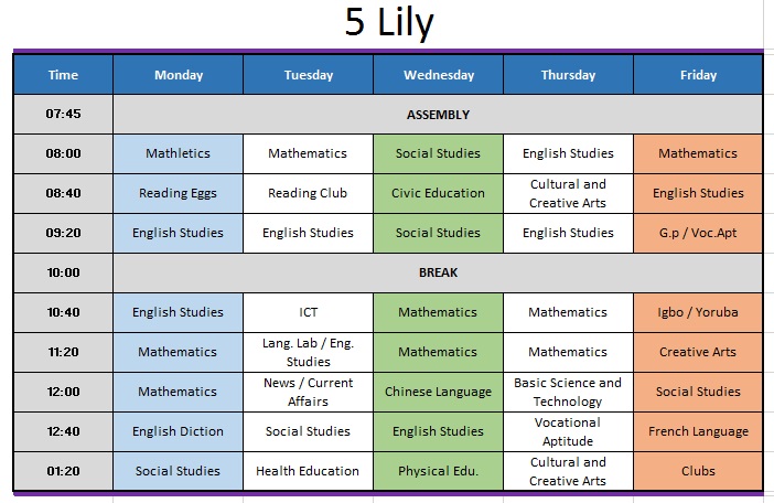 Class Time – Table | Ladybird N/P school